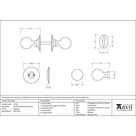 This is an image showing From The Anvil - Beeswax Round Mortice/Rim Knob Set available from trade door handles, quick delivery and discounted prices