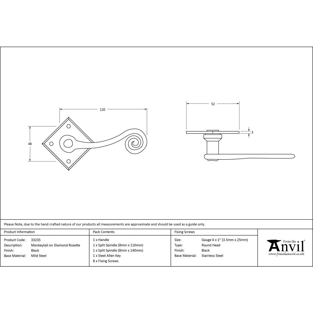 This is an image showing From The Anvil - Black Monkeytail Lever on Rose Set (Diamond) available from trade door handles, quick delivery and discounted prices