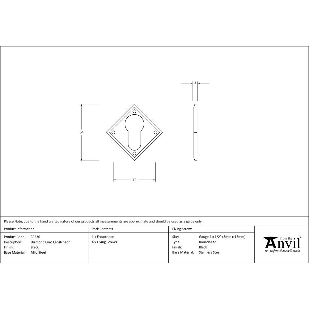 This is an image showing From The Anvil - Black Diamond Euro Escutcheon available from trade door handles, quick delivery and discounted prices