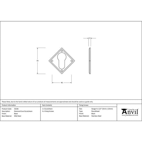 This is an image showing From The Anvil - Black Diamond Euro Escutcheon available from trade door handles, quick delivery and discounted prices