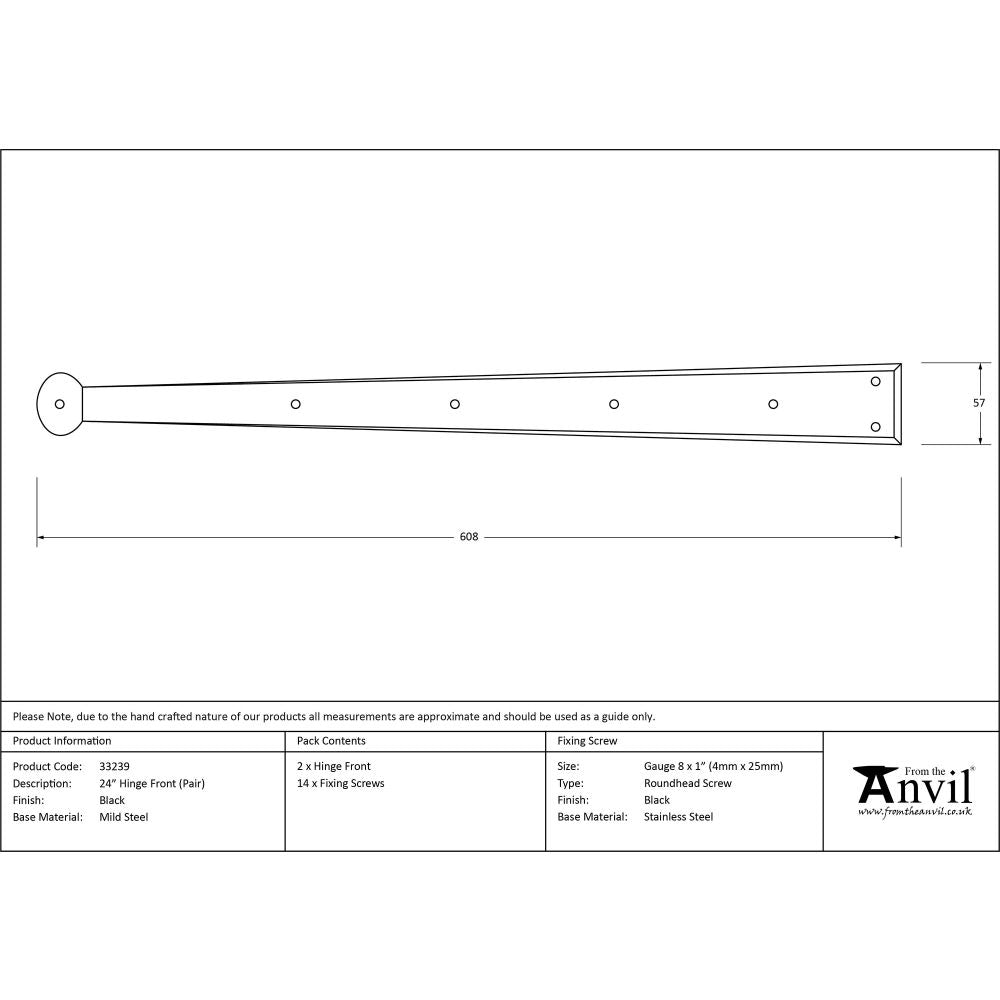 This is an image showing From The Anvil - Black 24" Penny End Hinge Front (pair) available from T.H Wiggans Architectural Ironmongery, quick delivery and discounted prices