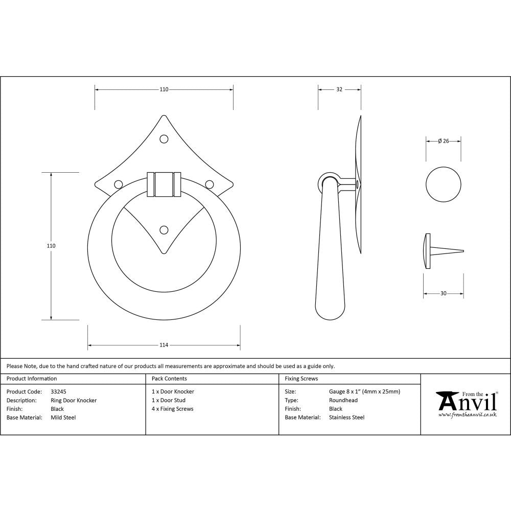 This is an image showing From The Anvil - Black Ring Door Knocker available from trade door handles, quick delivery and discounted prices