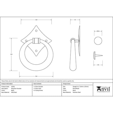 This is an image showing From The Anvil - Black Ring Door Knocker available from trade door handles, quick delivery and discounted prices