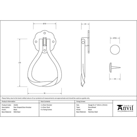 This is an image showing From The Anvil - Black Pear Shaped Door Knocker available from trade door handles, quick delivery and discounted prices