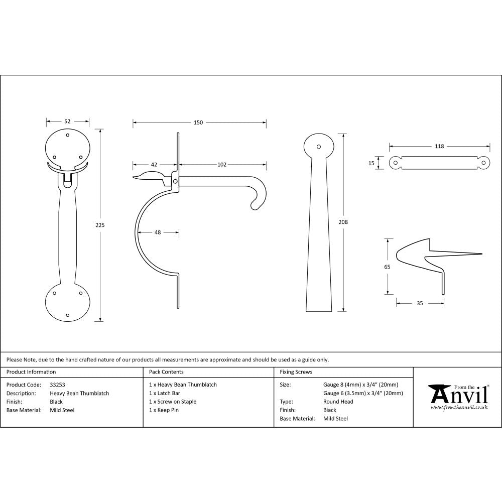 This is an image showing From The Anvil - Black Heavy Bean Thumblatch available from trade door handles, quick delivery and discounted prices
