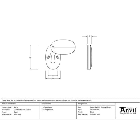 This is an image showing From The Anvil - Black Oval Escutcheon & Cover available from trade door handles, quick delivery and discounted prices