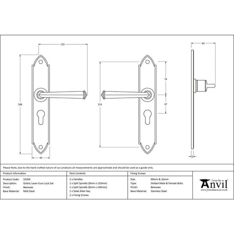 This is an image showing From The Anvil - Beeswax Gothic Lever Euro Lock Set available from trade door handles, quick delivery and discounted prices