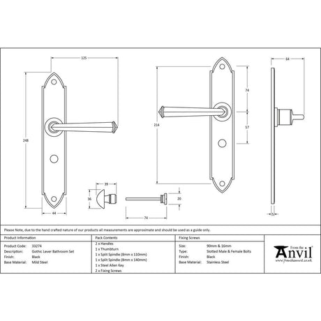 This is an image showing From The Anvil - Black Gothic Lever Bathroom Set available from trade door handles, quick delivery and discounted prices