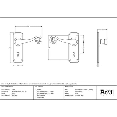 This is an image showing From The Anvil - Black Monkeytail Lever Lock Set available from trade door handles, quick delivery and discounted prices