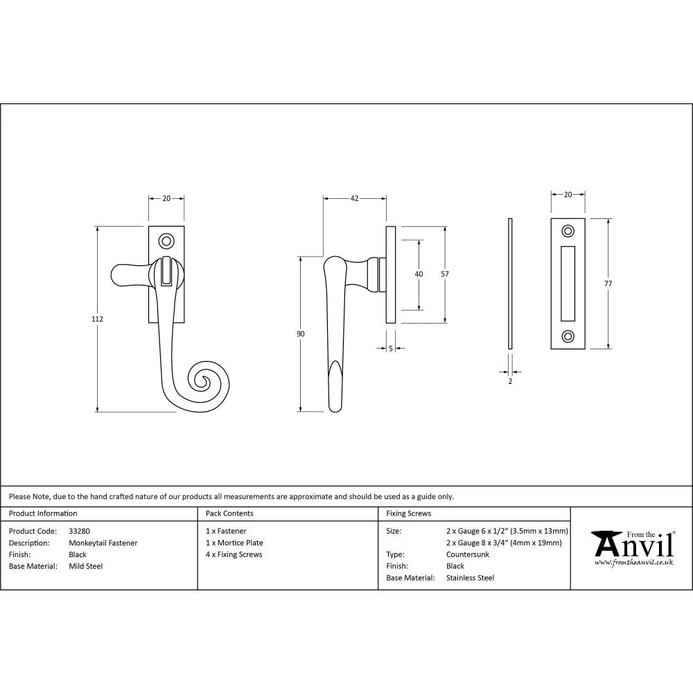 This is an image showing From The Anvil - Black Monkeytail Fastener available from T.H Wiggans Architectural Ironmongery in Kendal, quick delivery and discounted prices