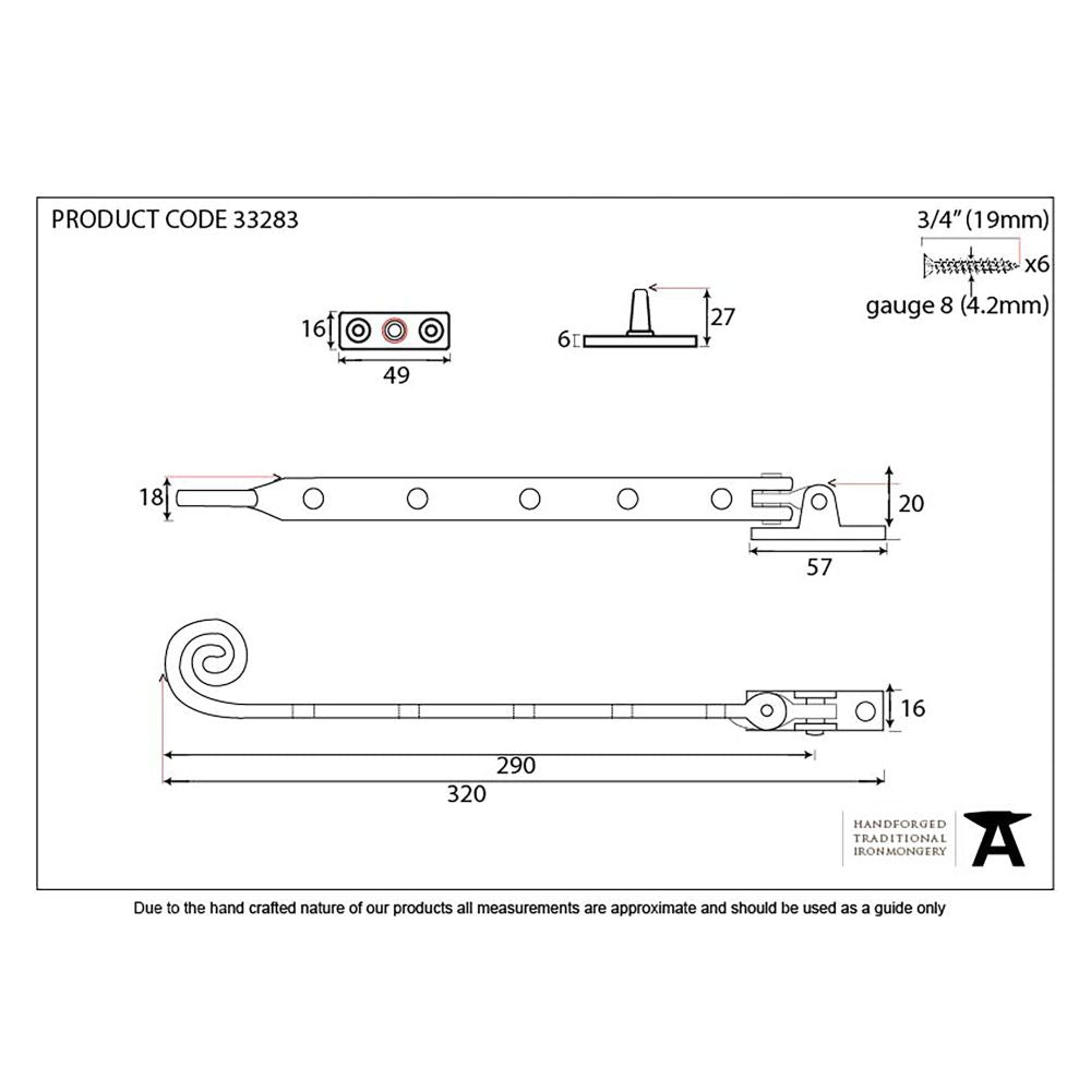 This is an image showing From The Anvil - Black 12" Handmade Monkeytail Stay available from T.H Wiggans Architectural Ironmongery in Kendal, quick delivery and discounted prices