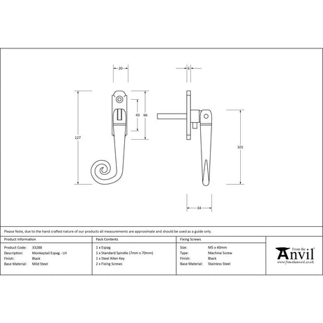 This is an image showing From The Anvil - Black Monkeytail Espag - LH available from T.H Wiggans Architectural Ironmongery in Kendal, quick delivery and discounted prices