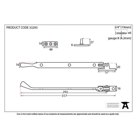 This is an image showing From The Anvil - Black 12" Handmade Peardrop Stay available from T.H Wiggans Architectural Ironmongery in Kendal, quick delivery and discounted prices