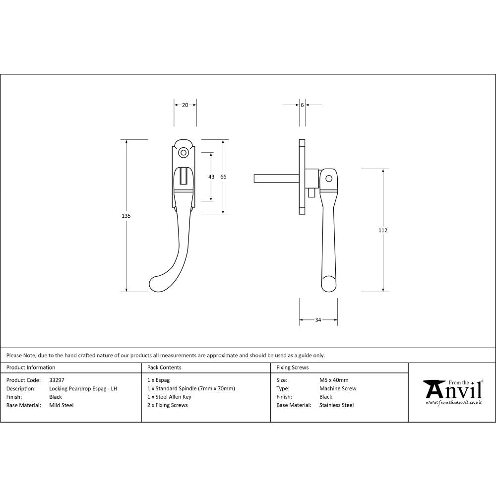 This is an image showing From The Anvil - Black Locking Peardrop Espag - LH available from T.H Wiggans Architectural Ironmongery in Kendal, quick delivery and discounted prices