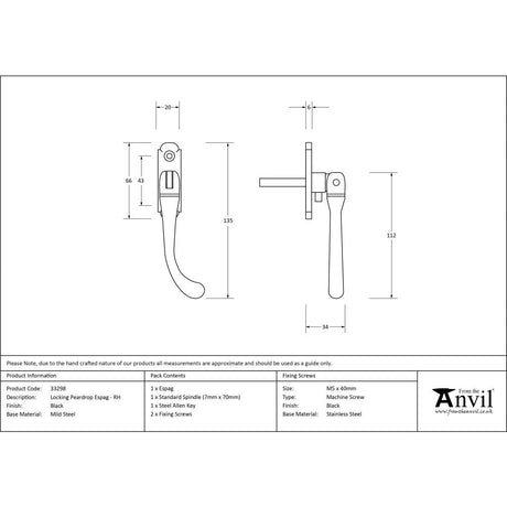 This is an image showing From The Anvil - Black Locking Peardrop Espag - RH available from T.H Wiggans Architectural Ironmongery in Kendal, quick delivery and discounted prices