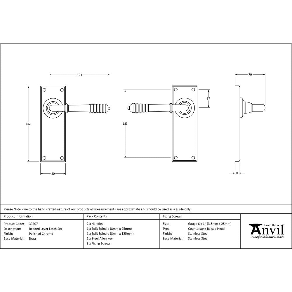 This is an image showing From The Anvil - Polished Chrome Reeded Lever Latch Set available from trade door handles, quick delivery and discounted prices