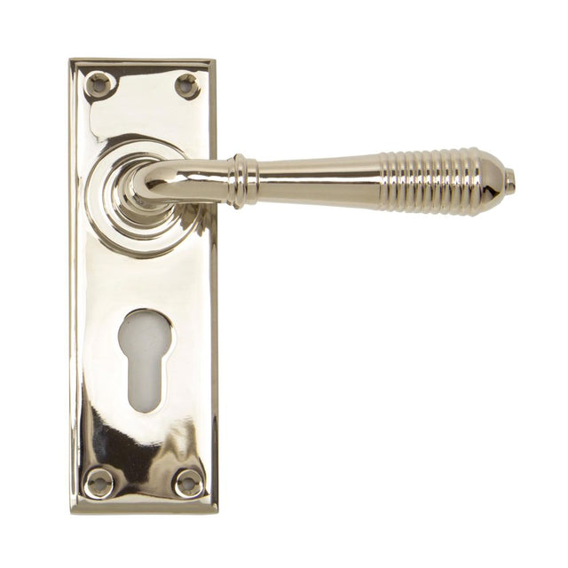 This is an image of From The Anvil - Polished Nickel Reeded Lever Euro Lock Set available to order from T.H Wiggans Architectural Ironmongery in Kendal, quick delivery and discounted prices.