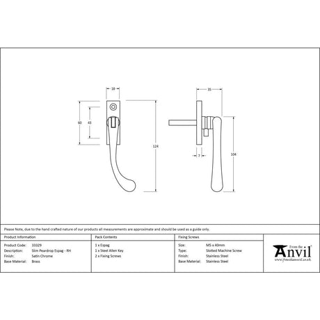This is an image showing From The Anvil - Satin Chrome Slim Peardrop Espag - RH available from T.H Wiggans Architectural Ironmongery in Kendal, quick delivery and discounted prices