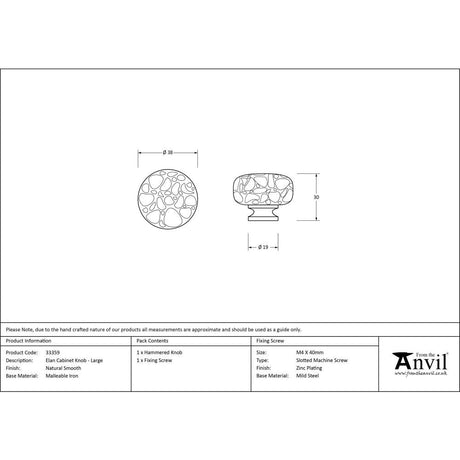 This is an image showing From The Anvil - Natural Smooth Elan Cabinet Knob - Large available from trade door handles, quick delivery and discounted prices