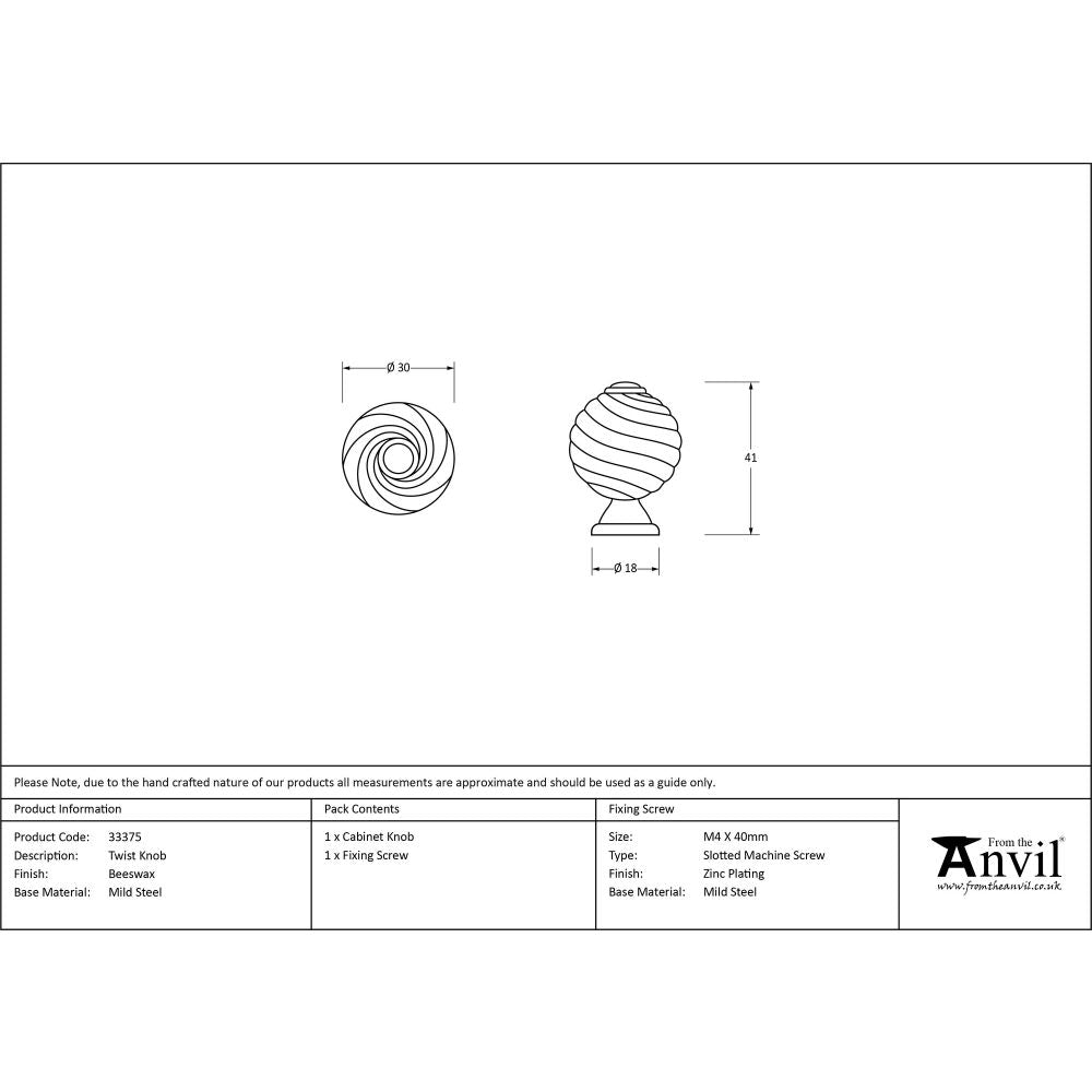 This is an image showing From The Anvil - Beeswax Twist Cabinet Knob available from trade door handles, quick delivery and discounted prices