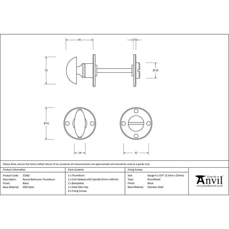 This is an image showing From The Anvil - Black Round Bathroom Thumbturn available from trade door handles, quick delivery and discounted prices