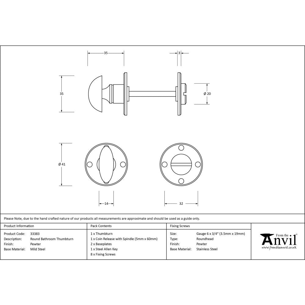 This is an image showing From The Anvil - Pewter Round Bathroom Thumbturn available from trade door handles, quick delivery and discounted prices