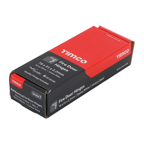This is an image showing TIMCO Grade 7 Fire Door Hinges - Epoxy White - 76 x 50 x 2.0 - 2 Pieces Box available from T.H Wiggans Ironmongery in Kendal, quick delivery at discounted prices.