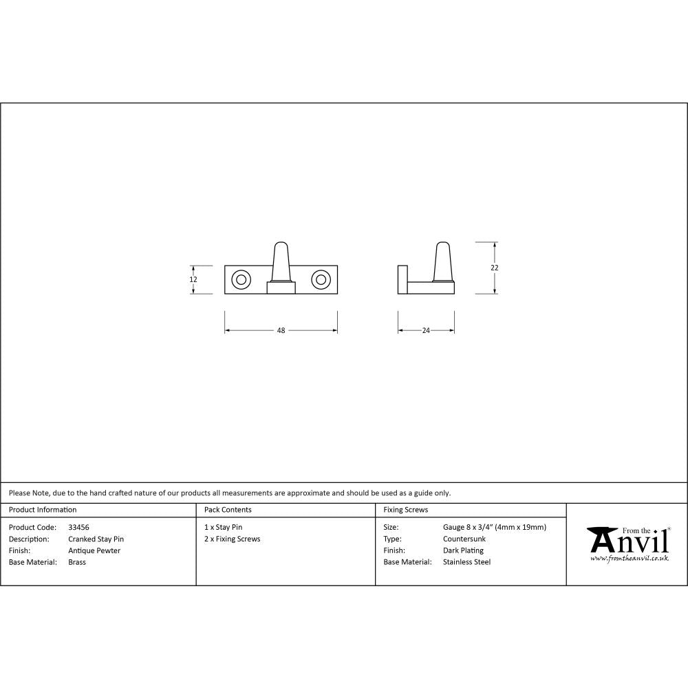 This is an image showing From The Anvil - Antique Pewter Cranked Stay Pin available from T.H Wiggans Architectural Ironmongery in Kendal, quick delivery and discounted prices