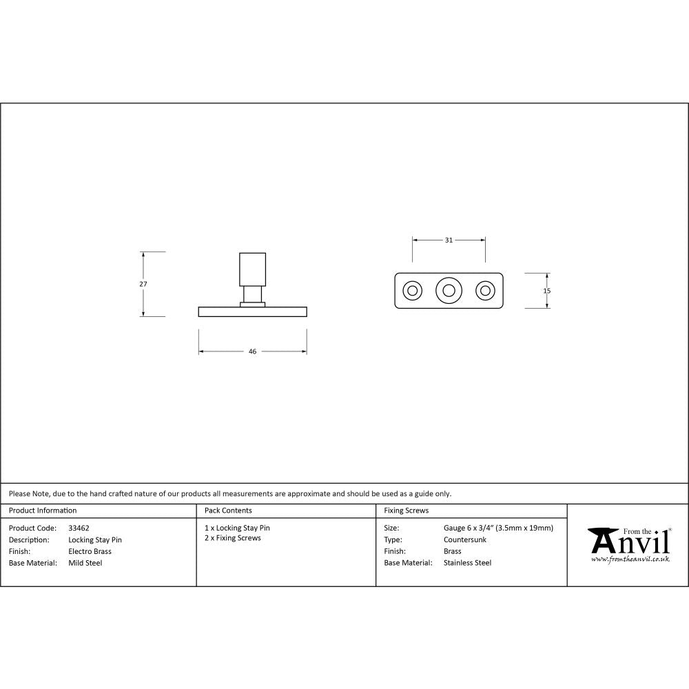 This is an image showing From The Anvil - Electro Brass Locking Stay Pin available from T.H Wiggans Architectural Ironmongery in Kendal, quick delivery and discounted prices