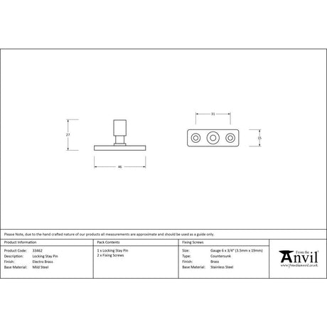 This is an image showing From The Anvil - Electro Brass Locking Stay Pin available from T.H Wiggans Architectural Ironmongery in Kendal, quick delivery and discounted prices