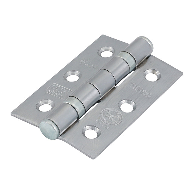 This is an image showing TIMCO Grade 7 Fire Door Hinges - Satin Chrome - 76 x 50 x 2.0 - 2 Pieces Box available from T.H Wiggans Ironmongery in Kendal, quick delivery at discounted prices.