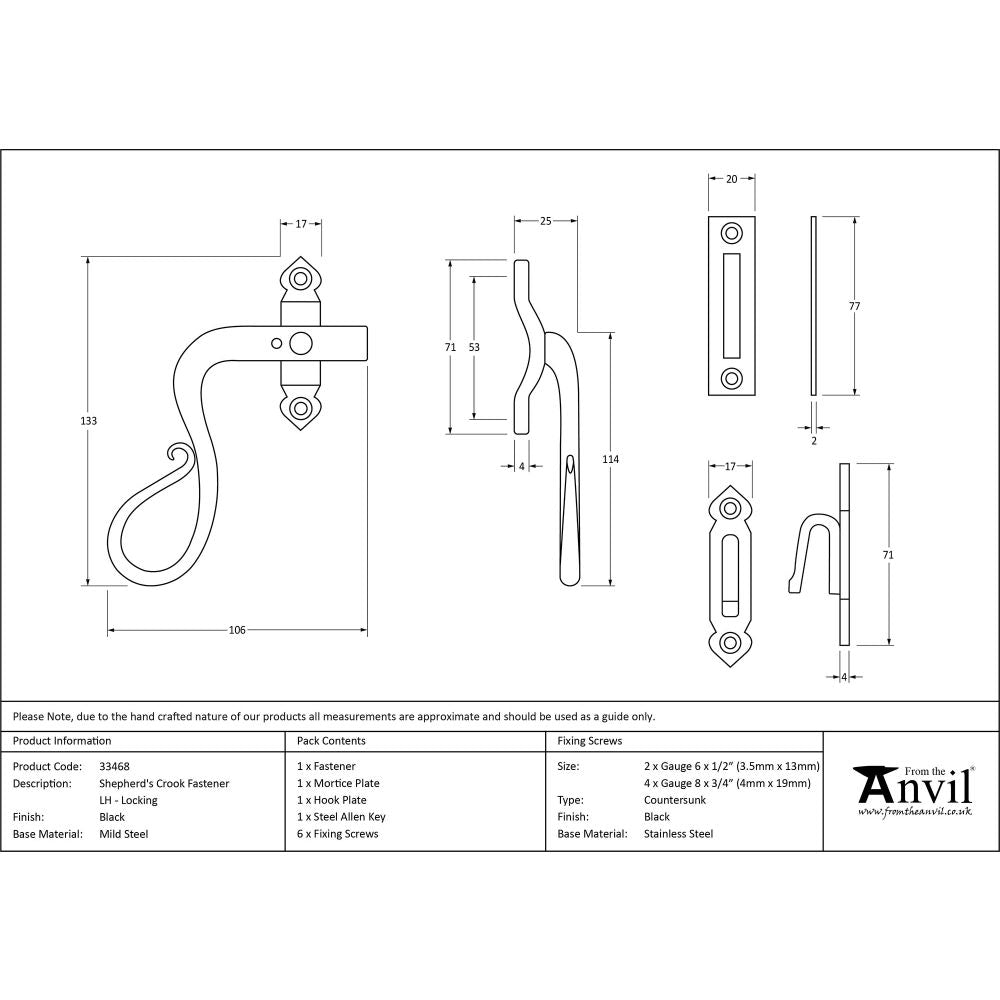 This is an image showing From The Anvil - Black Locking Shepherd's Crook Fastener - LH available from T.H Wiggans Architectural Ironmongery in Kendal, quick delivery and discounted prices