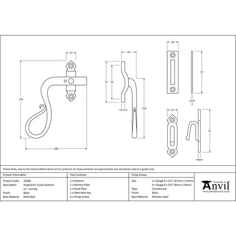 This is an image showing From The Anvil - Black Locking Shepherd's Crook Fastener - LH available from T.H Wiggans Architectural Ironmongery in Kendal, quick delivery and discounted prices