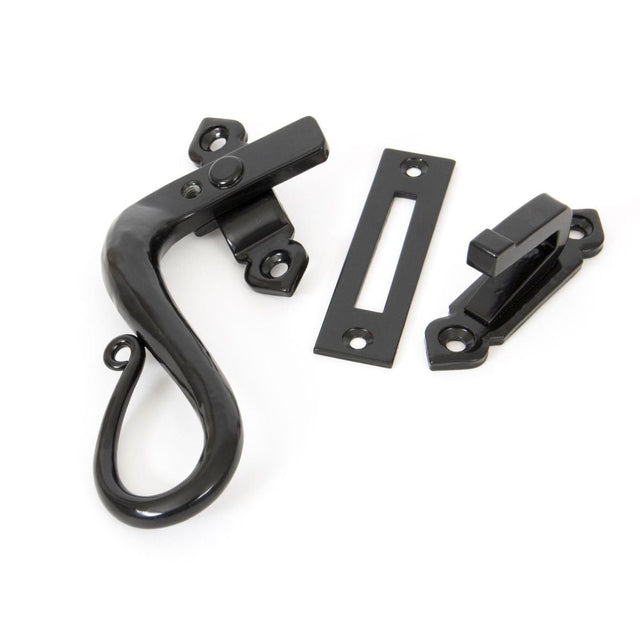 This is an image showing From The Anvil - Black Locking Shepherd's Crook Fastener - LH available from T.H Wiggans Architectural Ironmongery in Kendal, quick delivery and discounted prices