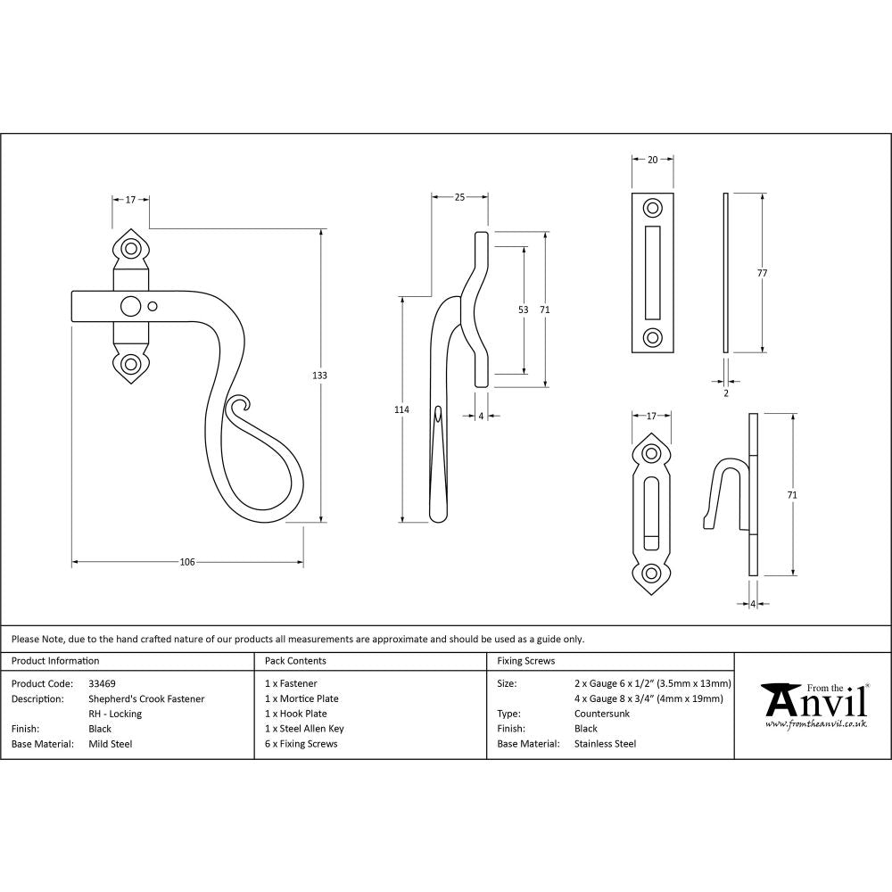 This is an image showing From The Anvil - Black Locking Shepherd's Crook Fastener - RH available from T.H Wiggans Architectural Ironmongery in Kendal, quick delivery and discounted prices