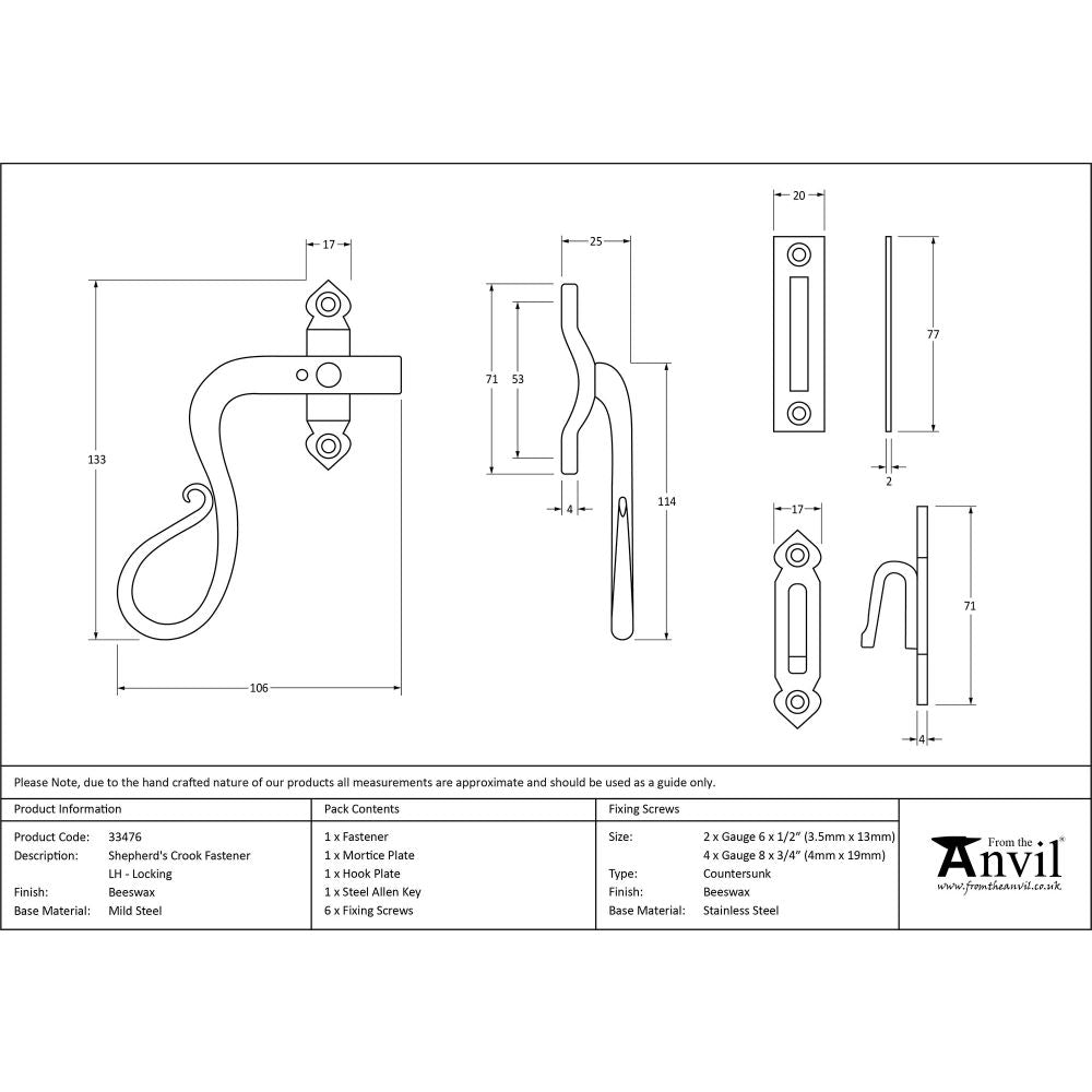 This is an image showing From The Anvil - Beeswax Locking Shepherd's Crook Fastener - LH available from T.H Wiggans Architectural Ironmongery in Kendal, quick delivery and discounted prices