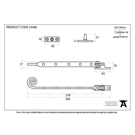 This is an image showing From The Anvil - Black 12" Cast Monkeytail Stay available from T.H Wiggans Architectural Ironmongery in Kendal, quick delivery and discounted prices