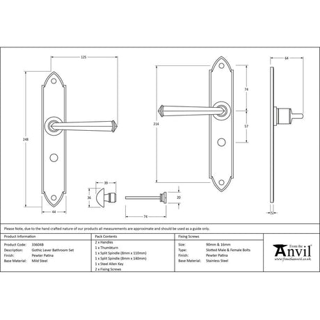 This is an image showing From The Anvil - Pewter Gothic Lever Bathroom Set available from trade door handles, quick delivery and discounted prices