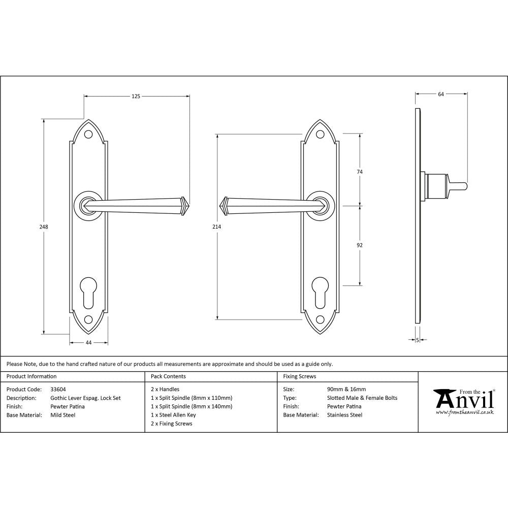 This is an image showing From The Anvil - Pewter Gothic Lever Espag. Lock Set available from trade door handles, quick delivery and discounted prices