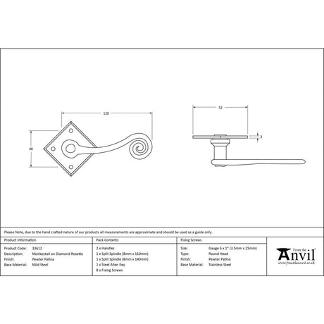 This is an image showing From The Anvil - Pewter Monkeytail Lever on Rose Set (Diamond) available from trade door handles, quick delivery and discounted prices