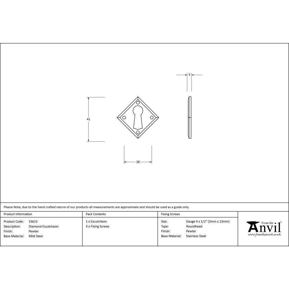 This is an image showing From The Anvil - Pewter Diamond Escutcheon available from trade door handles, quick delivery and discounted prices