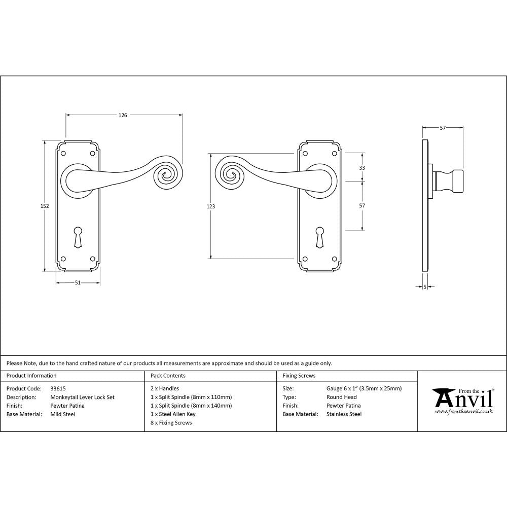 This is an image showing From The Anvil - Pewter Monkeytail Lever Lock Set available from trade door handles, quick delivery and discounted prices