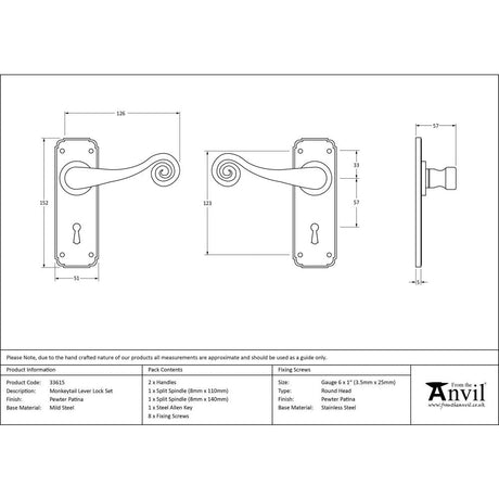 This is an image showing From The Anvil - Pewter Monkeytail Lever Lock Set available from trade door handles, quick delivery and discounted prices