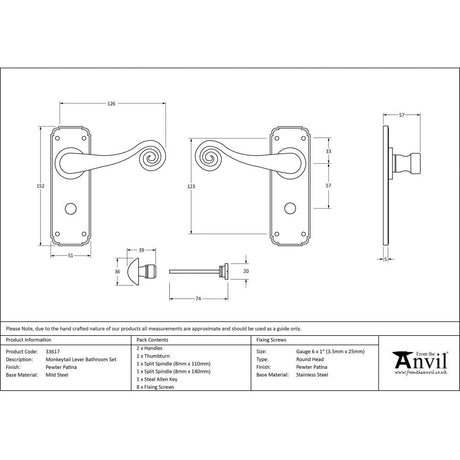 This is an image showing From The Anvil - Pewter Monkeytail Lever Bathroom Set available from trade door handles, quick delivery and discounted prices