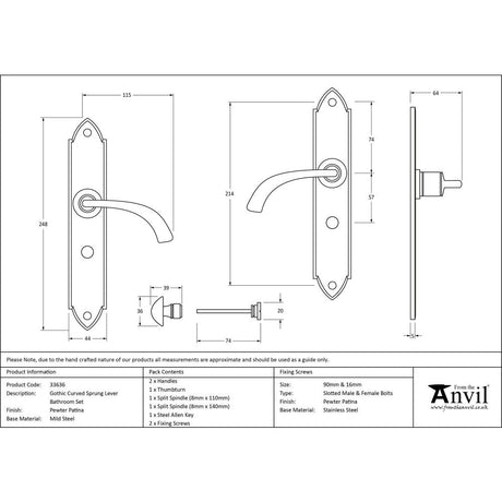 This is an image showing From The Anvil - Pewter Gothic Curved Sprung Lever Bathroom Set available from trade door handles, quick delivery and discounted prices