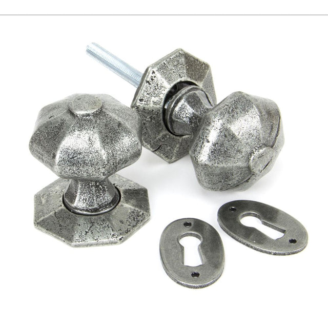 This is an image of From The Anvil - Pewter Octagonal Mortice/Rim Knob Set available to order from T.H Wiggans Architectural Ironmongery in Kendal, quick delivery and discounted prices.