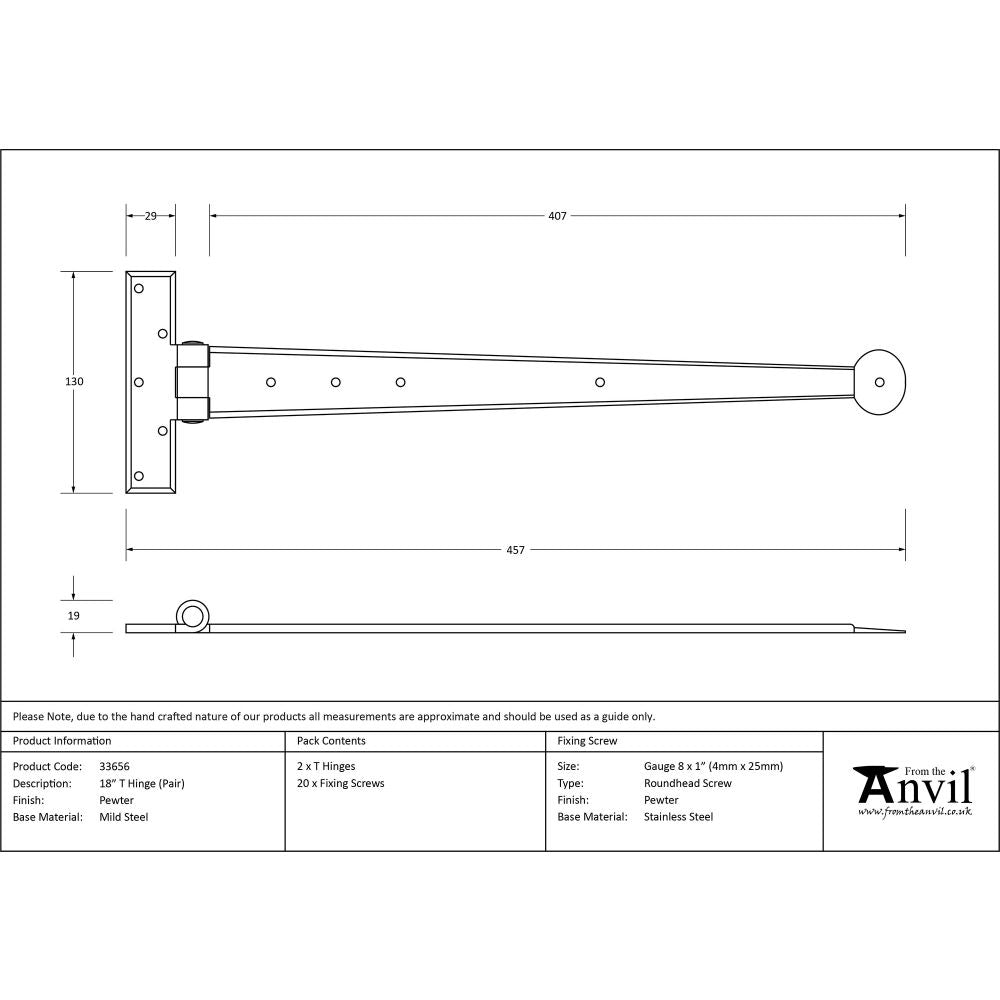 This is an image showing From The Anvil - Pewter 18" Penny End T Hinge (pair) available from T.H Wiggans Architectural Ironmongery, quick delivery and discounted prices