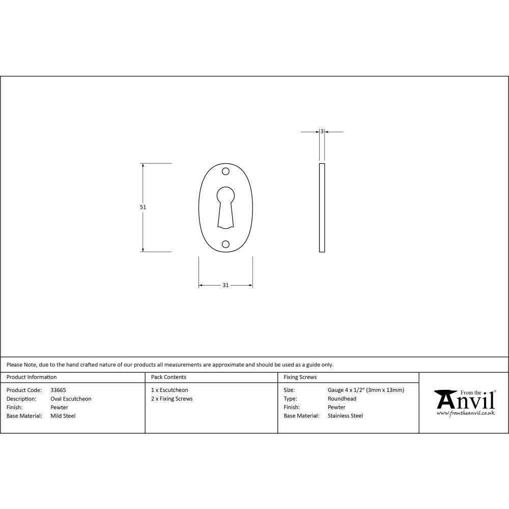 This is an image showing From The Anvil - Pewter Oval Escutcheon available from trade door handles, quick delivery and discounted prices