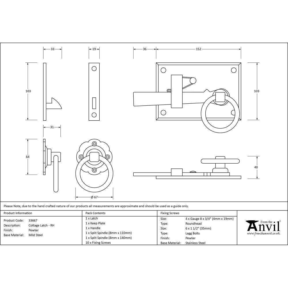 This is an image showing From The Anvil - Pewter Cottage Latch - RH available from trade door handles, quick delivery and discounted prices