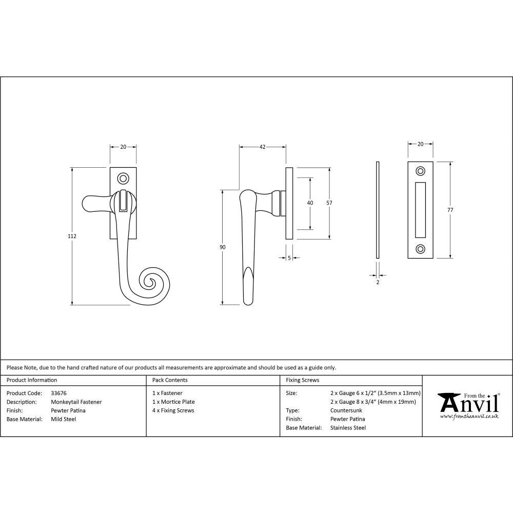 This is an image showing From The Anvil - Pewter Monkeytail Fastener available from T.H Wiggans Architectural Ironmongery in Kendal, quick delivery and discounted prices